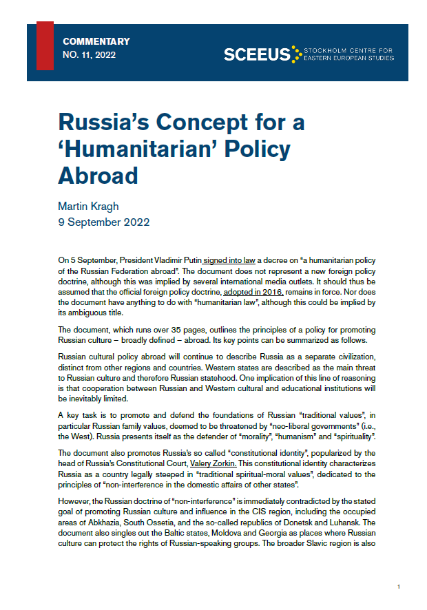 Russia’s Concept for a ‘Humanitarian’ Policy Abroad